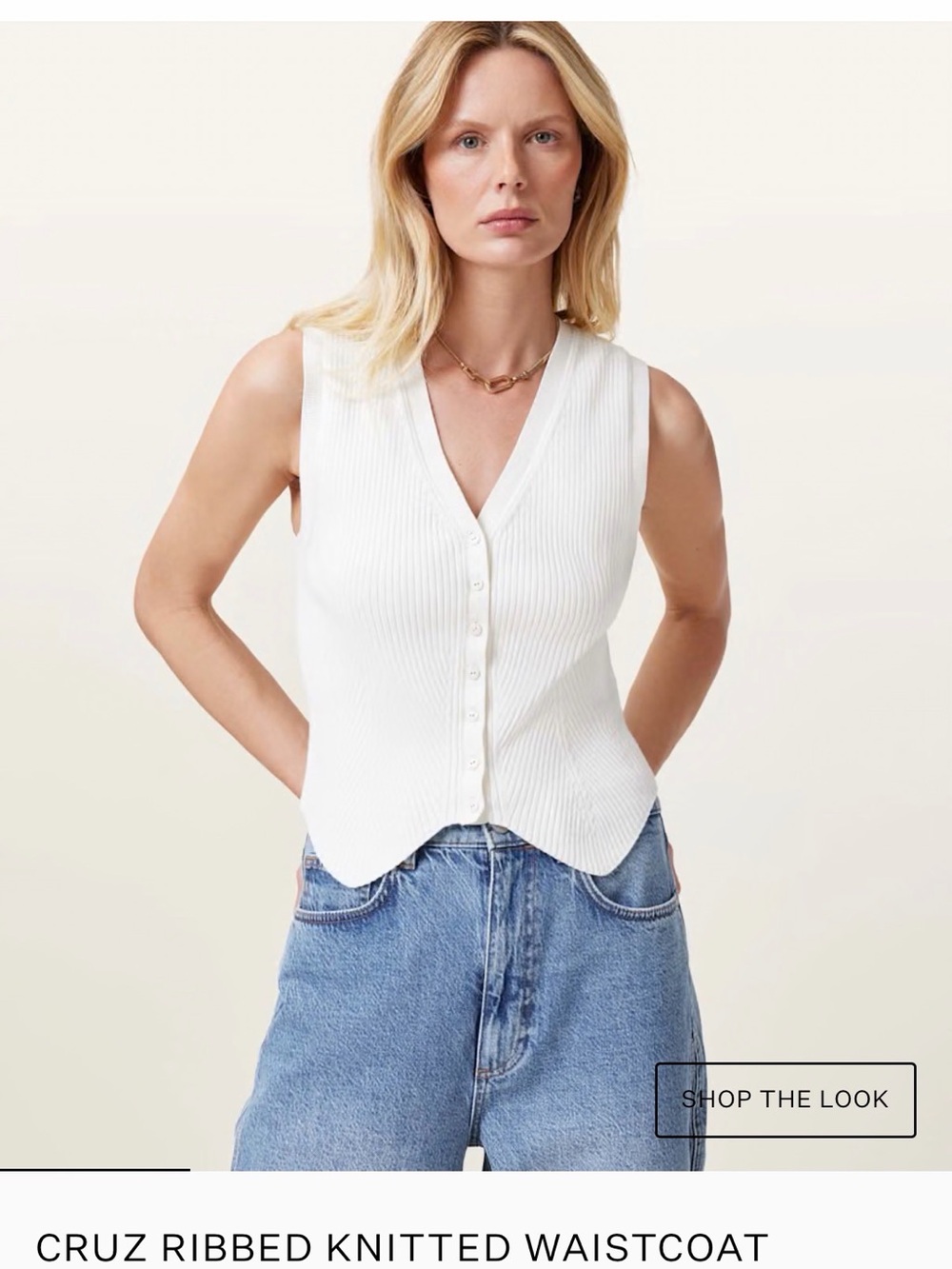 AllSaints Cruz Cream Ribbed Button Front Vest